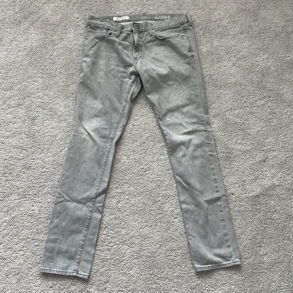 Gap 1969 Jeans 33x32 Faded Gray Wash Skinny Denim Jeans